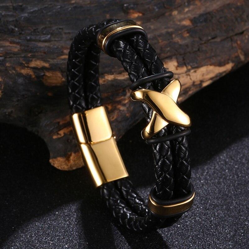 Gothic Men Fashion Braided Genuine Leather Bracelet Cross Accessories Homme Femme Bracelets Handmade Jewelry
