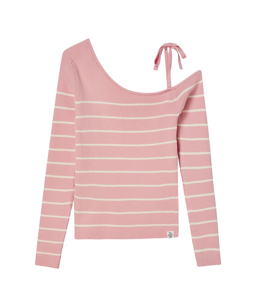 THE GREEN LAB Striped Shoulder Strap Detail Knit [Pink]