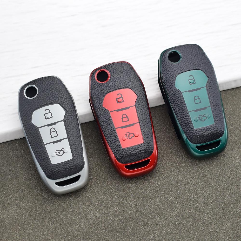 Tpu Leather Remote Key Cover For Ford Figo Mondeo 5 Ecosport Fiesta Mk8 Everest Ranger F150 Kuga Fusion Escort Key Chain
