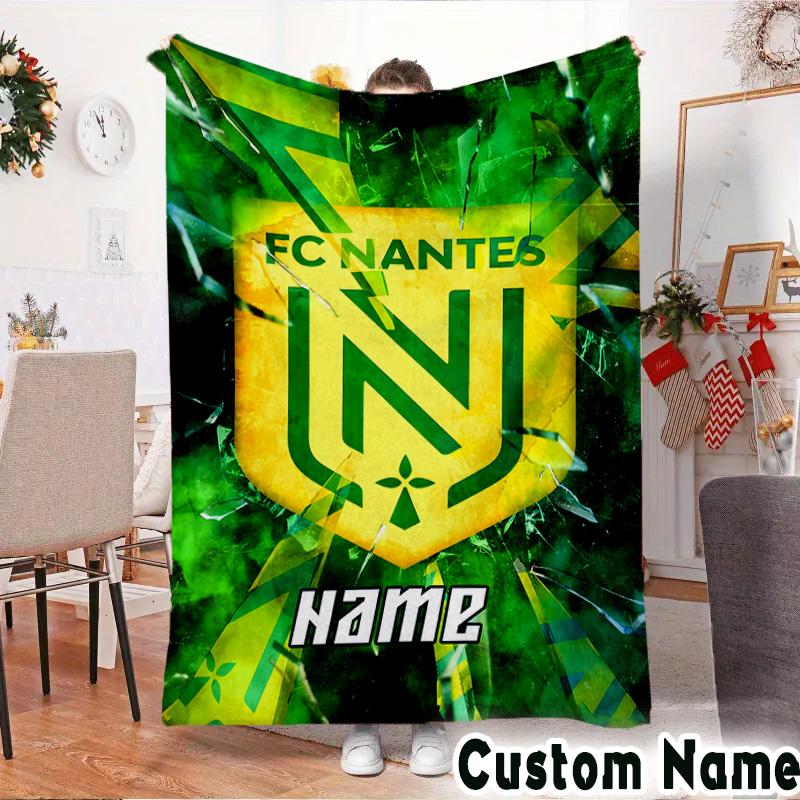 Custom Name Nantes Football Crest Throws Blanket Flannel Blankets for Couch Bed Gifts for Men Women Picnic blanket Christmas fan gifts