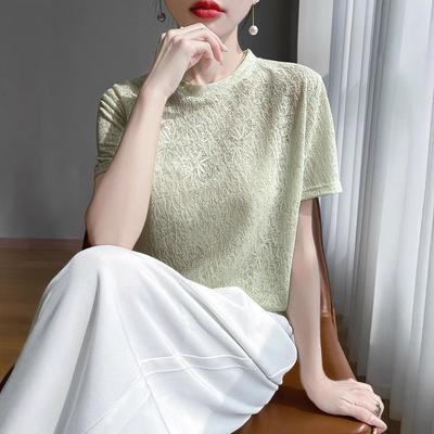 A New Summer Style Jacquard Tencel Knitted Short-sleeved Women's Round-neck Knitted T-shirt