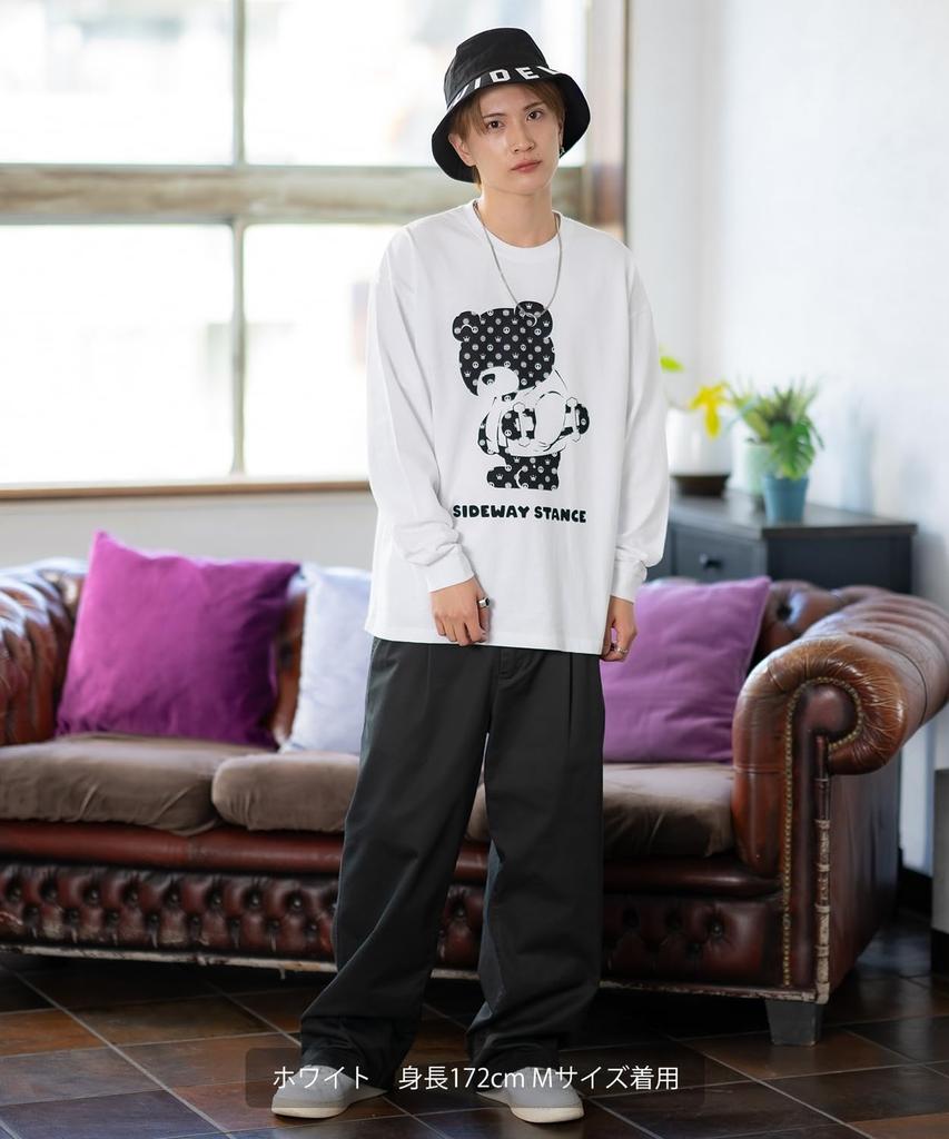 IMPROMES Casual SIDEWAYSTANCE Monogram Bear Long Sleeve T-Shirt, Men's, White