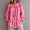 Women's Fall Long Sleeve Blouse with Embroidery and Cutout, Round Neck Loose Fit Casual Shirt