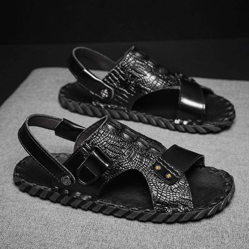 Summer Peep-toe Youth Beach Shoes Outdoor Casual Leather Sandals Dual-use Men Slippers Non-slip Male Half Drag Wading Aqua Shoes