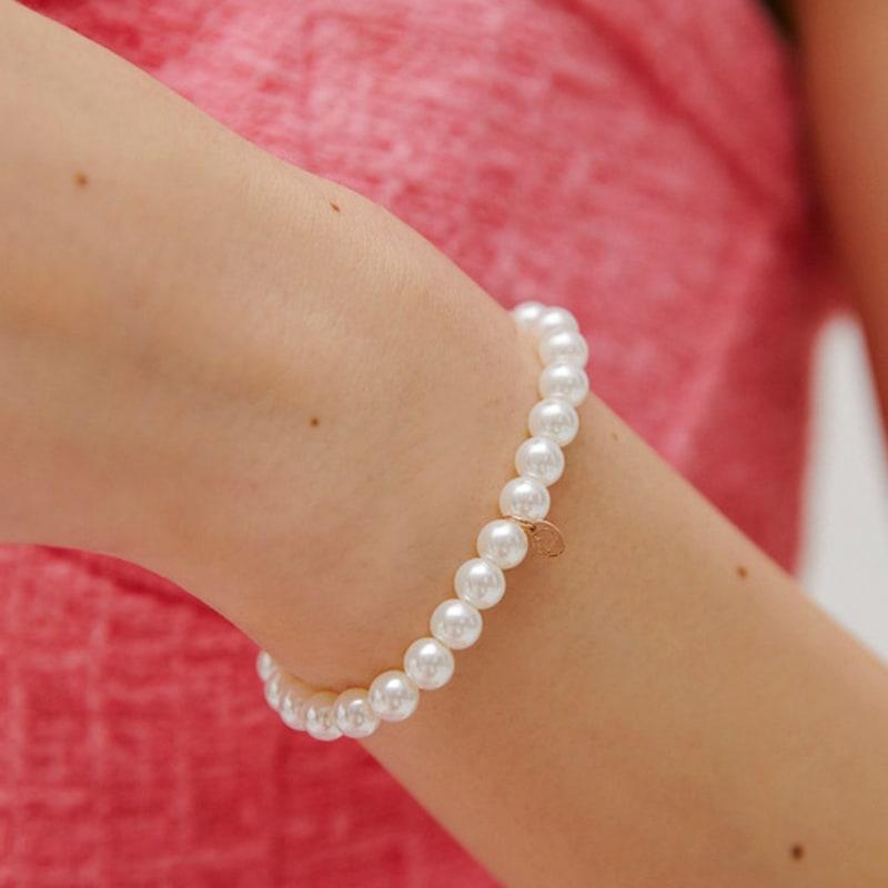 Tirr Lirr Standard Pearl Bead 6mm Silver Pink Bracelet TBSSVP13927M