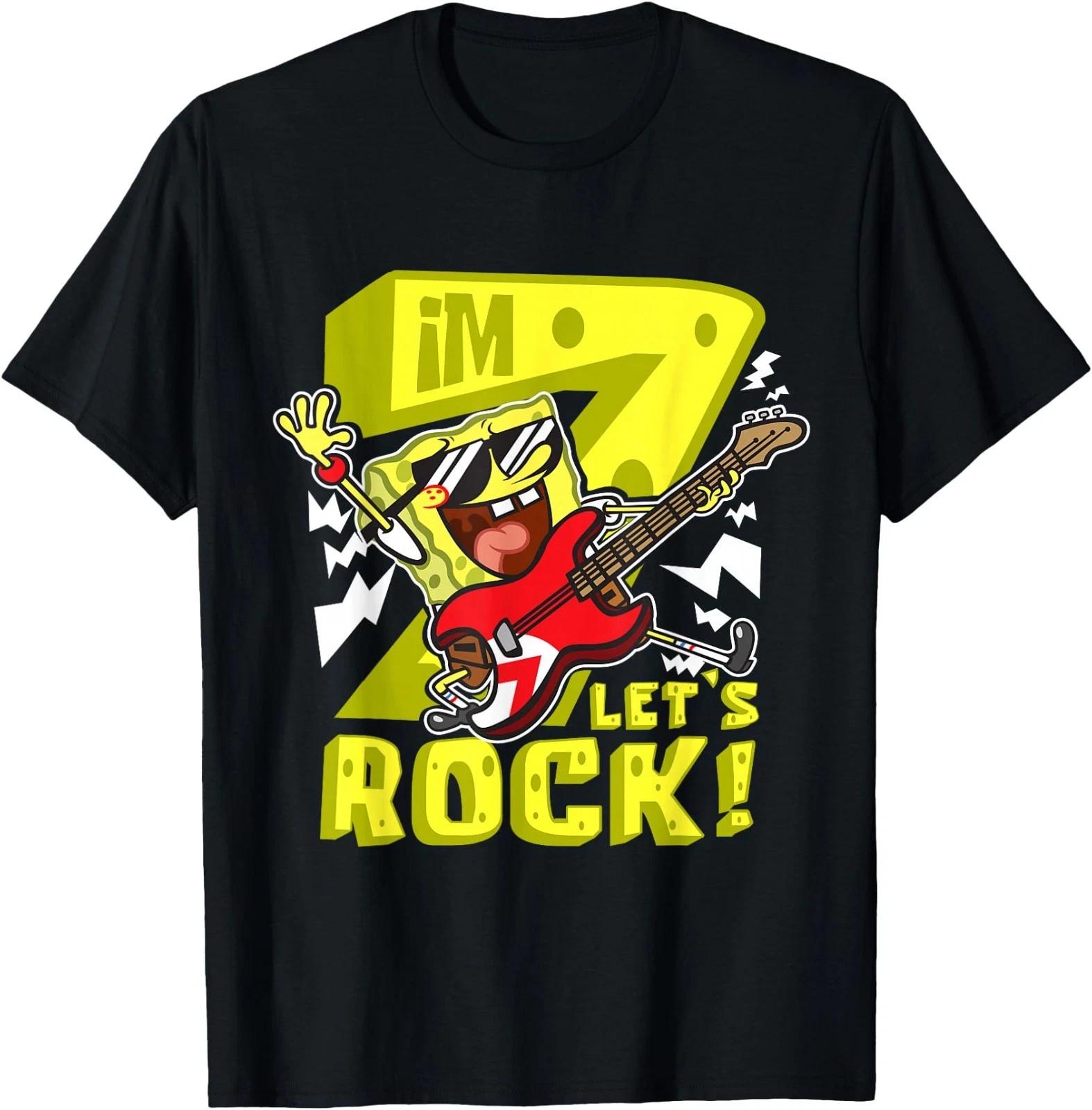 SpongeBob Im 7 Lets Rock 7th Birthday Seven Years Birthday T-Shirt 2XL