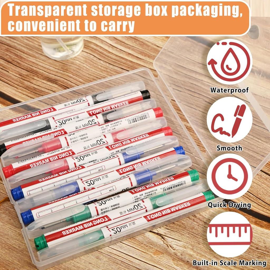 12 PCS Long Head Deep Hole Marker Pens, 20mm Long Nib Markers, Waterproof Quick Drying Colorful Carpenter Marking Tool for Office Supplies,
