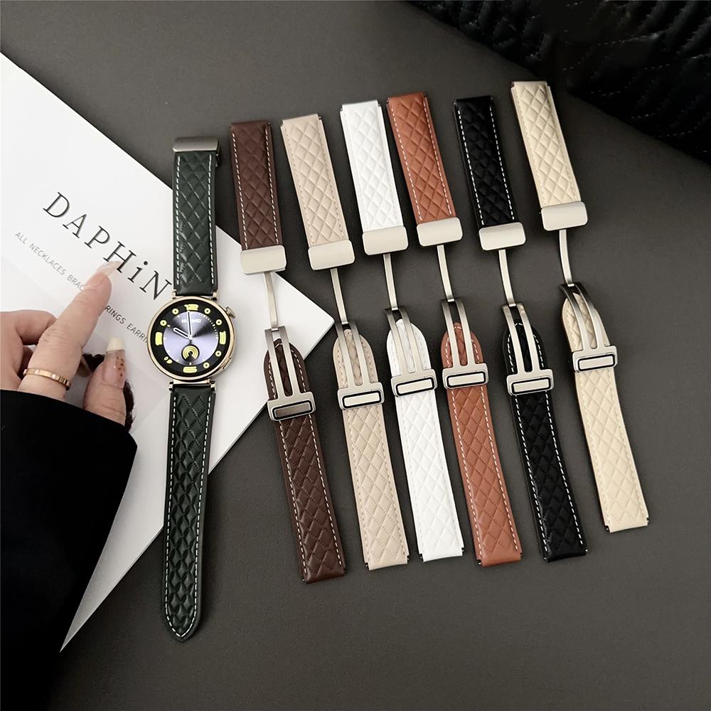 Für Huawei Watch GT 4 41mm/Garmin Venu 3S Echtes Rindslederarmband 18mm Magnetverschlussarmband