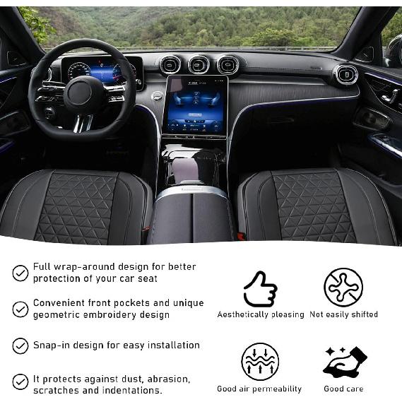Car Front Seat Cover, 22"×24" Luxury PU Leather Auto Seat Protection Cover, Comfortable Anti Slip Front Bottom Seat Cushion with Full Wrap,