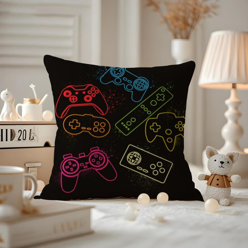 Colorful Graffiti Game Gamepad Cushion Cover Antidustmite Pillowcase Invisible zipper silky short plush Sofa cushion cover