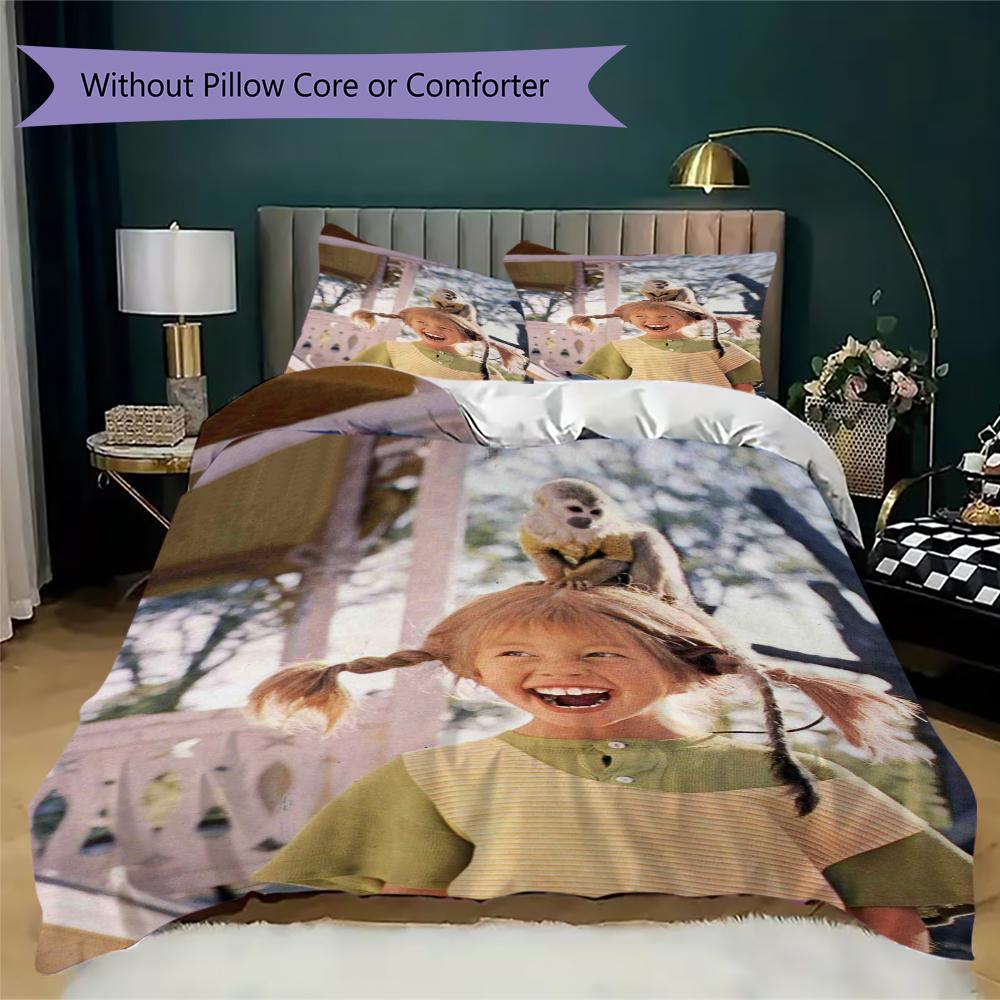 Pippi Longstocking Pattern Bedding Uilt Set Uilt Cover Pillowcase Home Decoration Birthday Gift (1 * Duvet Cover + 2 * Pillowcase Without Core)114