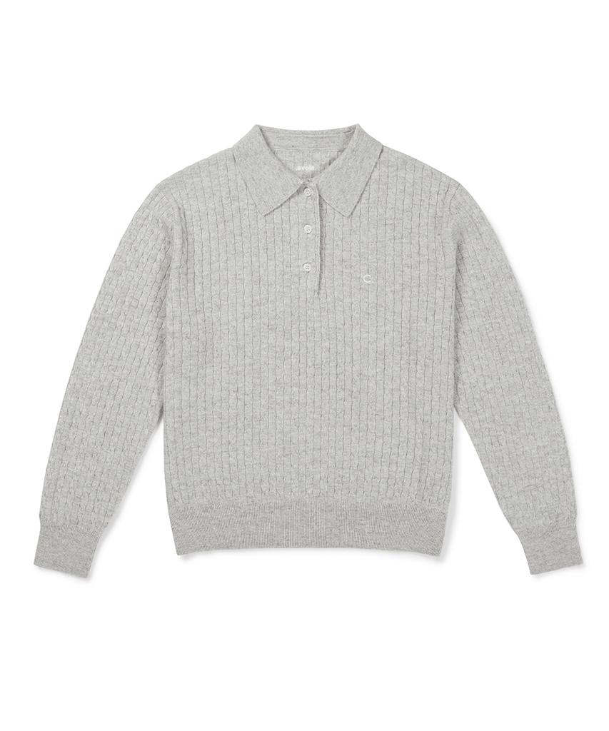 CLOVE [26Fw CLOVE] Cable Collared Knit Pullover (Light Gray)