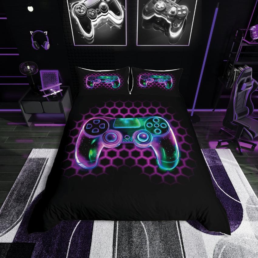Homewish Video Game Duvet Cover Set,Gradient Gamepads for Boys Bedding Set,Abstract Gamer Decor