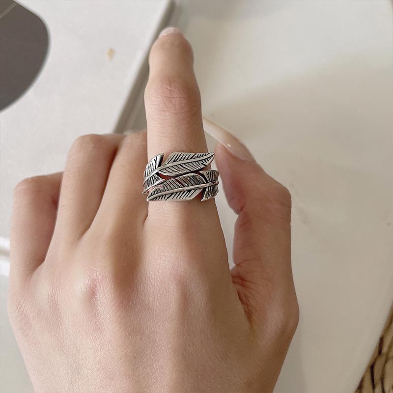 Retro 925 Silver Open Feather Ring - Exaggerated Non-Fading Hip Hop Jewelry for Men & Women