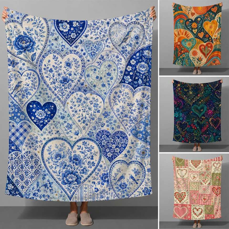 Cute Heart Print Love Pattern Romantic Aesthetic Throw Soft Flannel Throw Blanket for Couch Bed Sofa Warm Cozy All Season