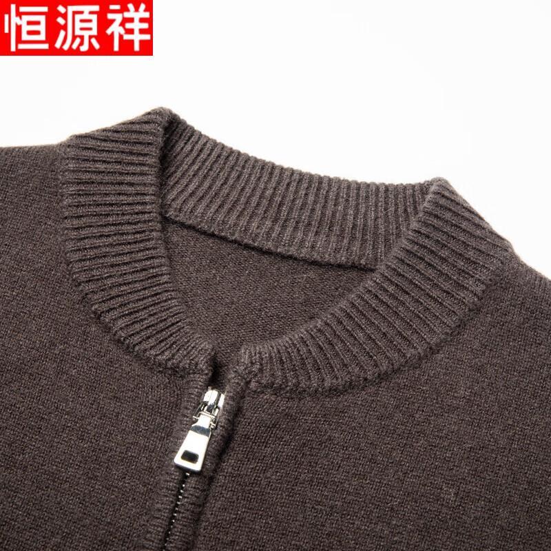 Hengyuanxiang Men's Thick Pure Wool Zipper Cardigan