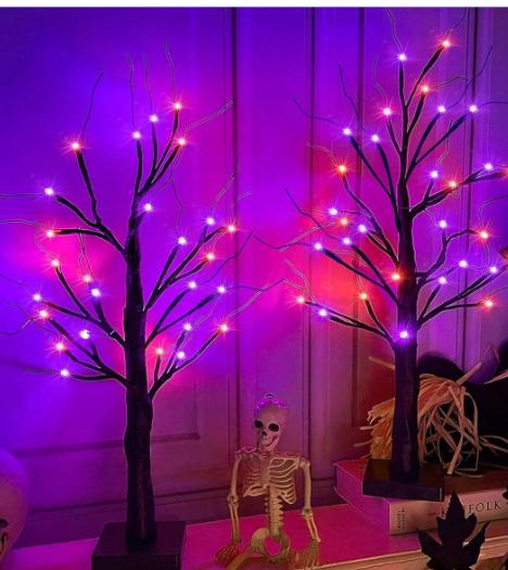 

Оранжевый и фиолетовый светильник в виде березы на Хэллоуин, настольная лампа на батарейках, для дома, вечеринки, украшения на Хэллоуин, ночник 0-5W&None