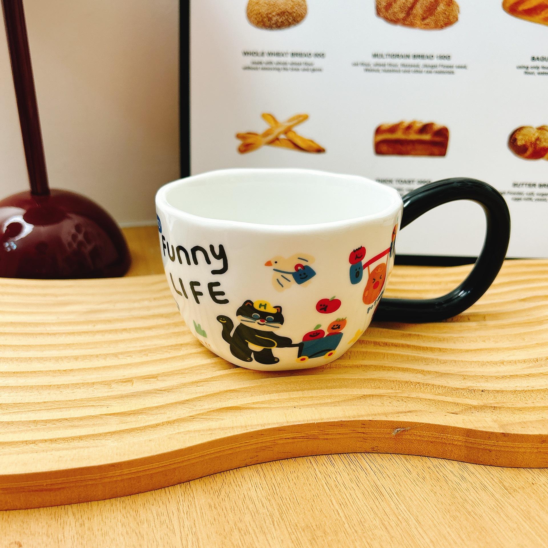 

Мультяшная керамическая кружка, чашка для кофе, в горошек, для дома, для завтрака, для молока, большая, для подарка, с высоким внешним видом 400ml