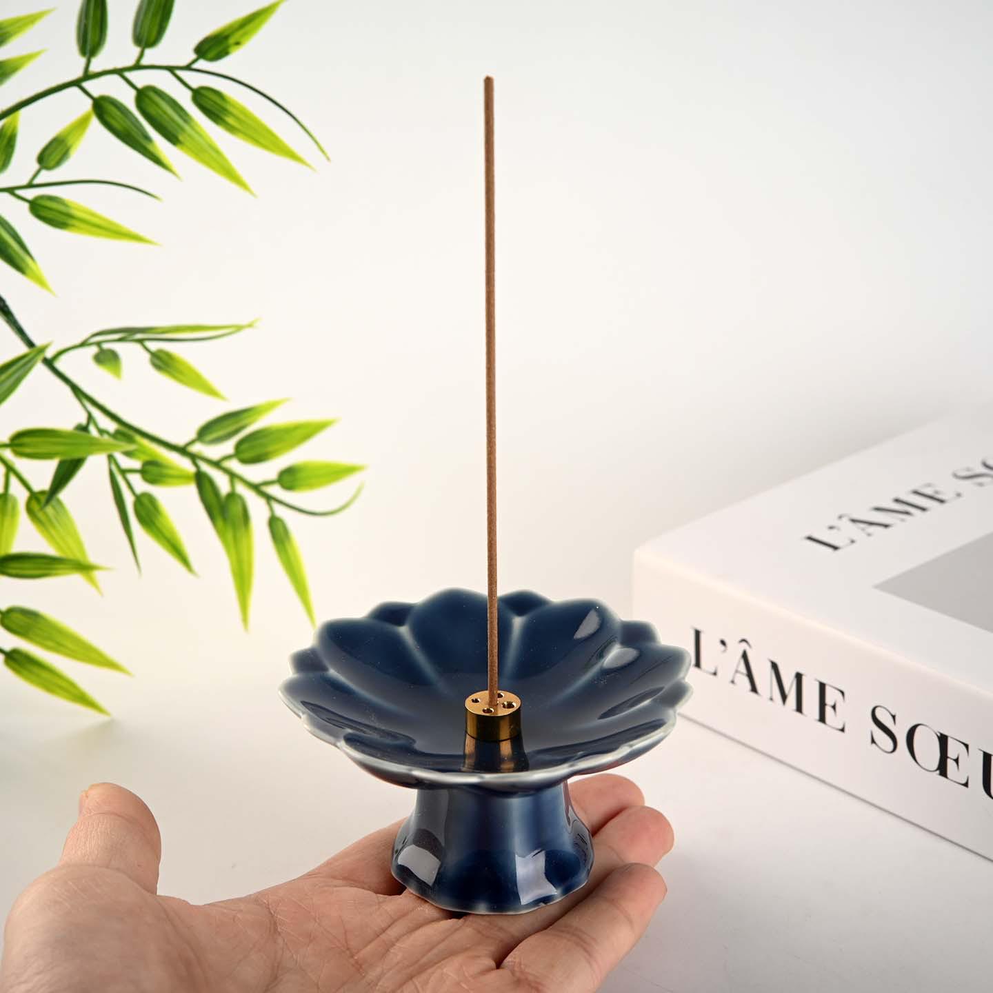 Zen Lotus Ceramic Incense Burner - Chinese Style Sandalwood & Stick Incense Holder for Home