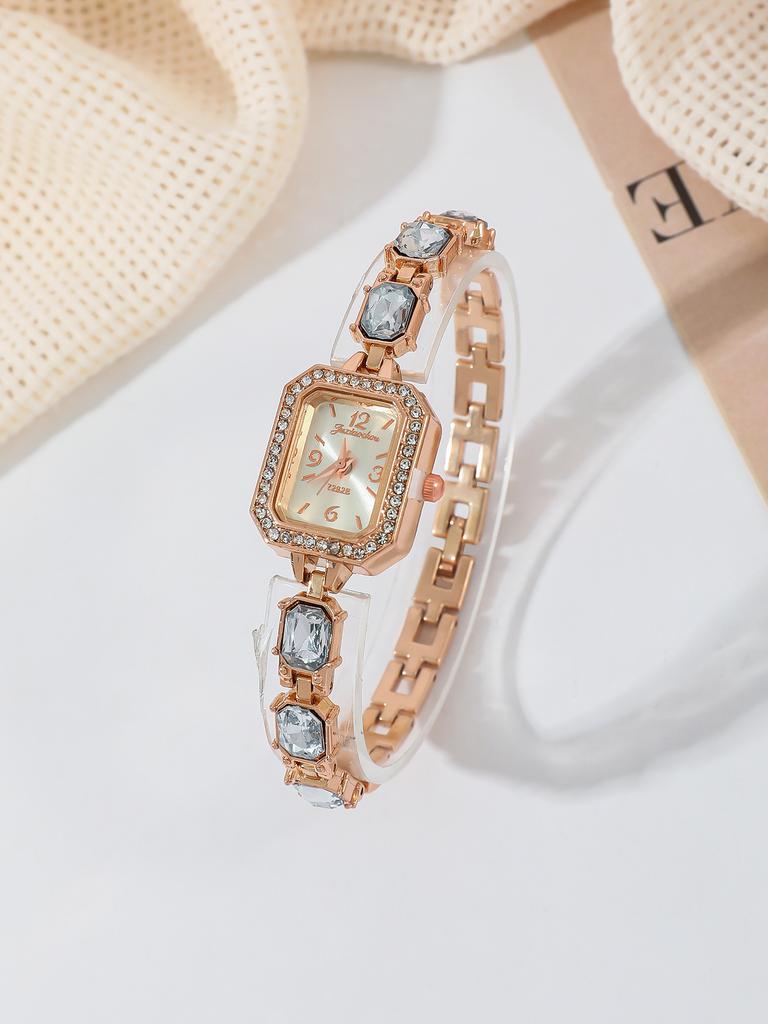 Fashionable Square Diamond Embedded Quartz Watch Student Watch Versatile Simple Design Colorful Diamonds Attracting Students