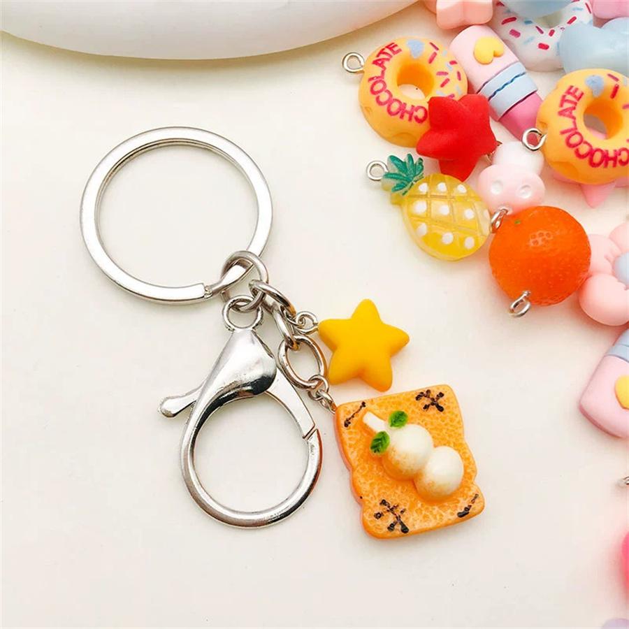 10/20PCS Mixed Color Resin Pendant Perforated Fruit Donut Animal Accessories Keychain Bracelet Accessories 1