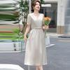 Elegant Short-Sleeve A-Line Midi Dress