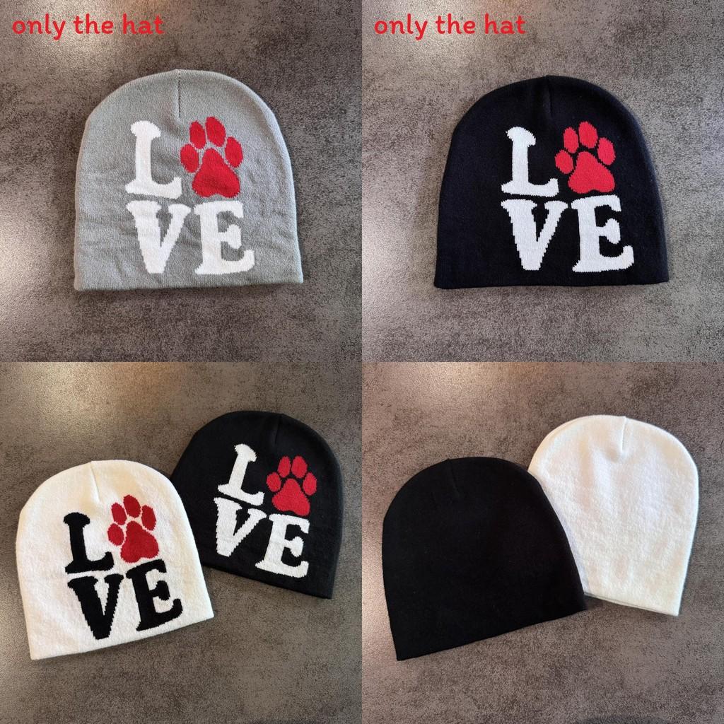Letter Dog Paw Pattern Neutral Casual Warm Knitted Hat For Street Style Fashion