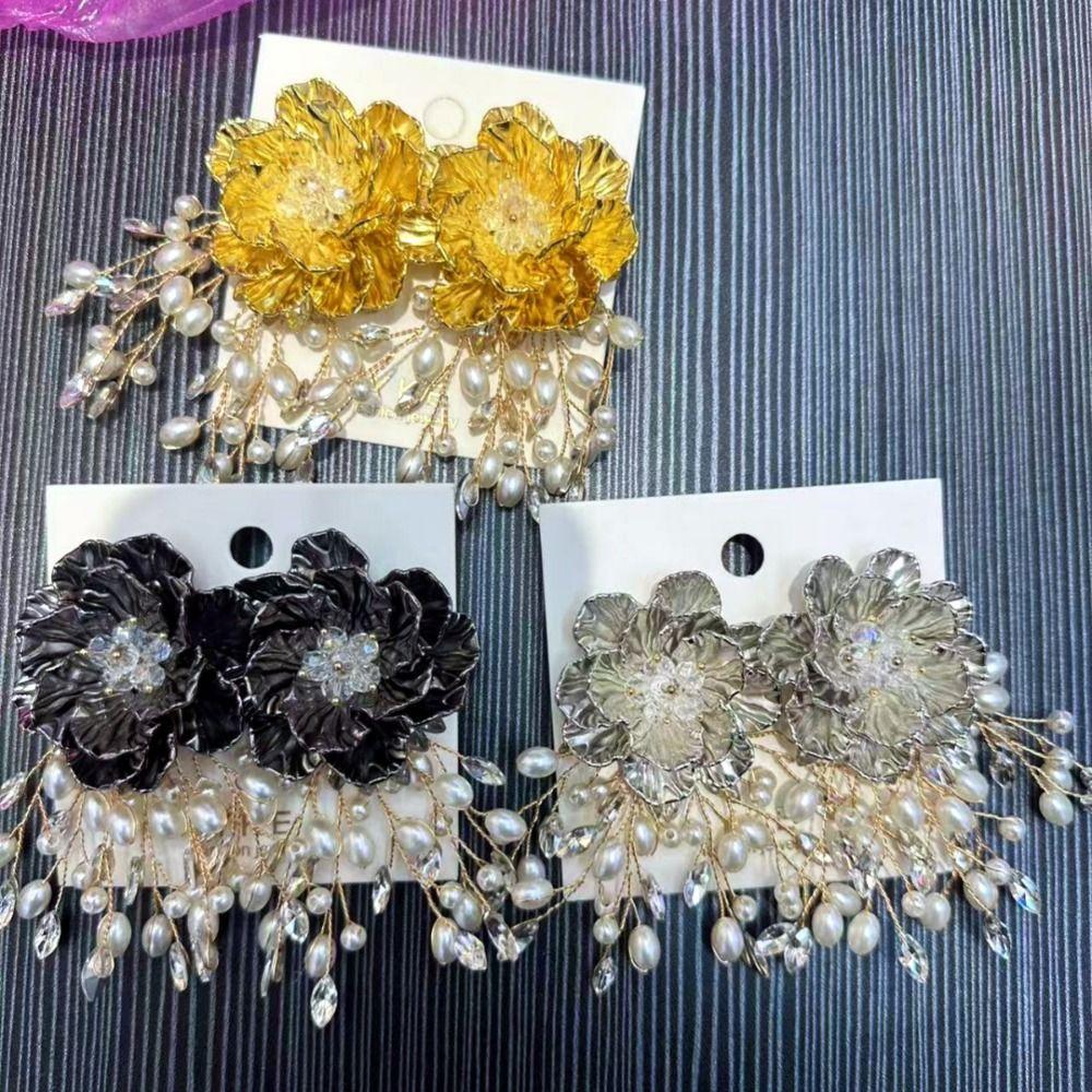 Sparkling Exaggerated Ear Studs Women's Accessories Beaded Peal Earrings Flower Earrings  Party