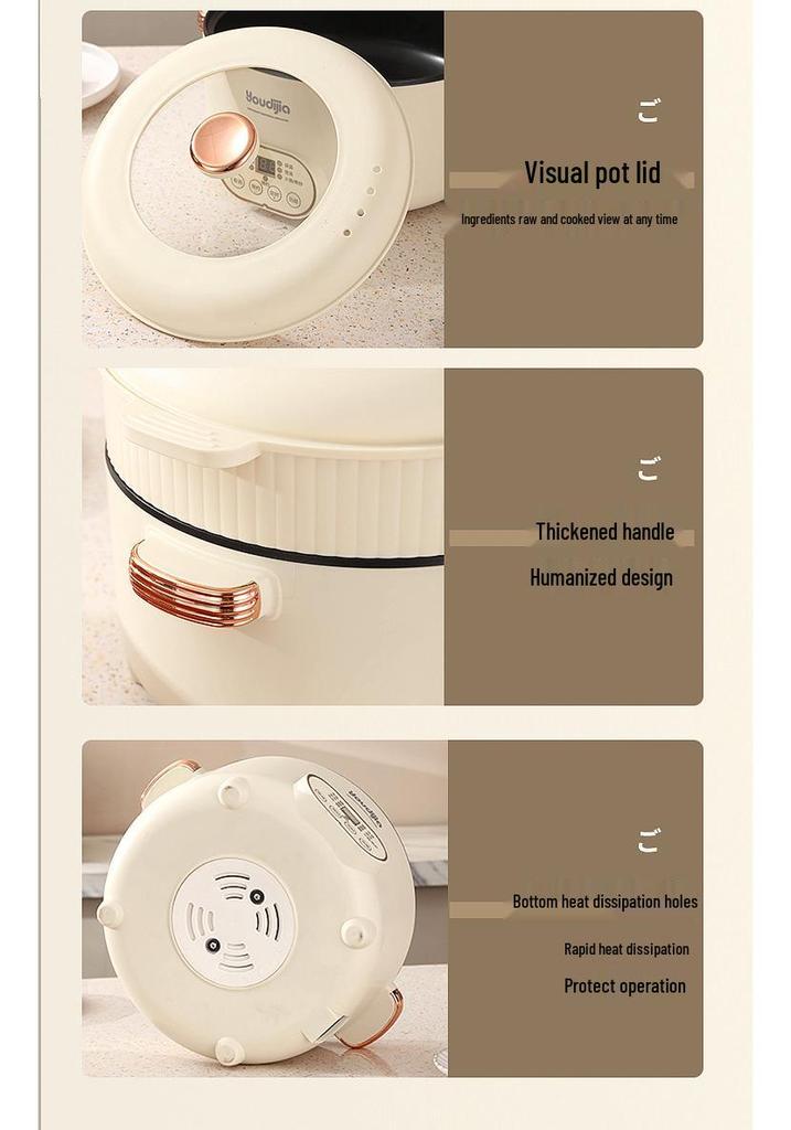 Multi-Functional Electric Cooker: All-in-One Pot for Hot Pot, Stir-Fry, Rice Cooking, Frying, Grilling, and Steaming.