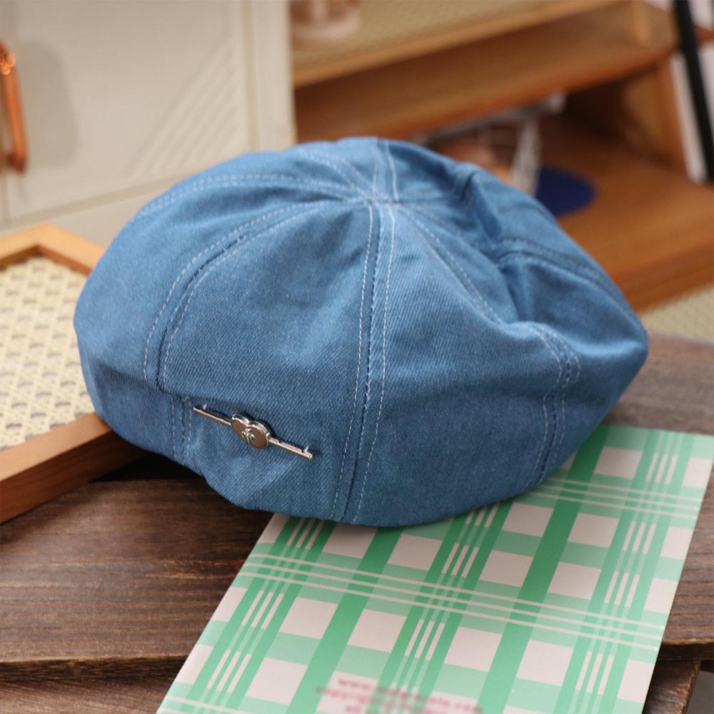 Solid Color Love Heart Beret Y2K Denim Octagonal Hat Retro Painter Hat  Ladies