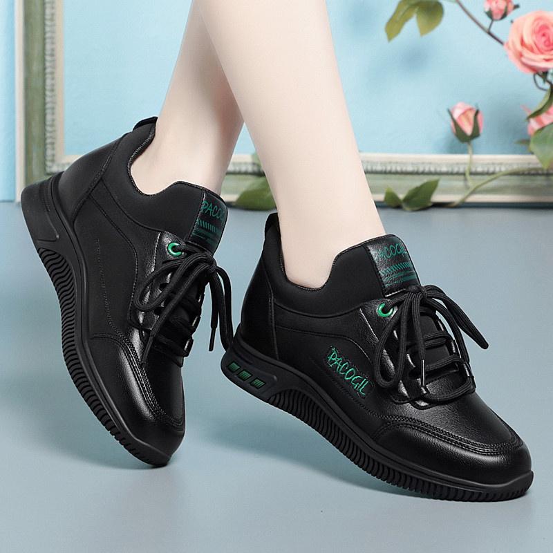 Mode Damen Frühling Herbst Sport Freizeitschuh Leicht Rutschfest Wasserdicht Komfort Rundkopf Weiches Leder Walking Sneaker