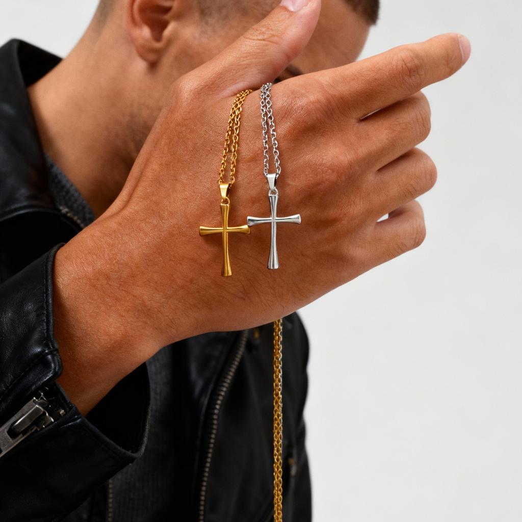 Casual Cross Necklace for Men Boys,Stainless Steel Silver Color Cross Pendant,Basic Cross Pendant Necklace Gift