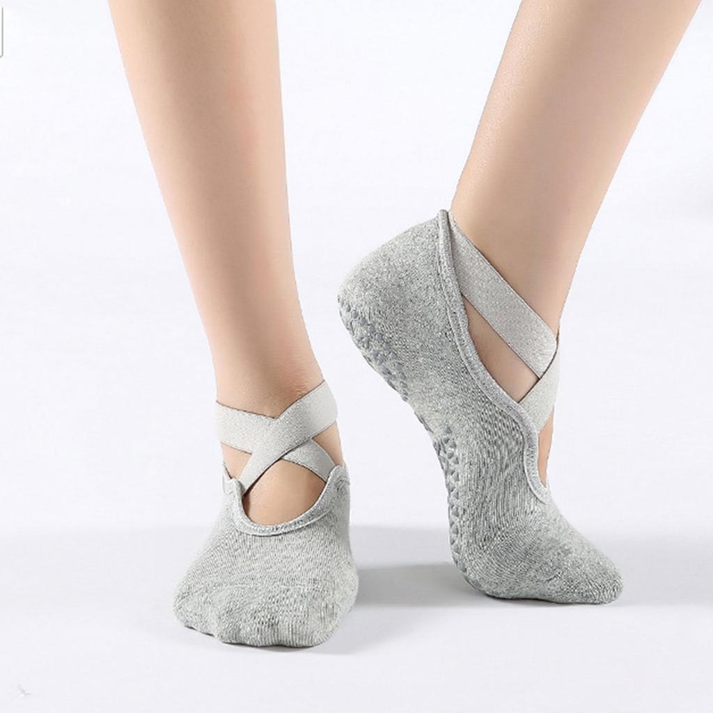 3 Pairs Bandage Yoga Socks For Women Pilates Ballet Dance Cotton Socks Non-Slip Sport Sock Gym Workout Slipper Running Grip Sock