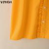VONDA Elegant Women Blouse Casual Puff Sleeve V Neck Crochet Hem Ruffled Tops