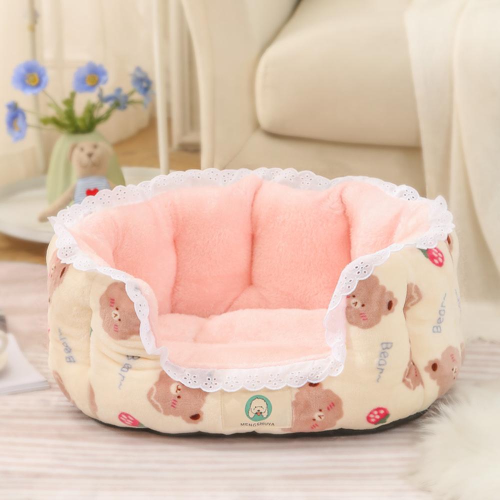 2023 Pet Supplies Four Seasons Round Cat Kennel Cartoon Kennel Warm Color Matching Pet Mat