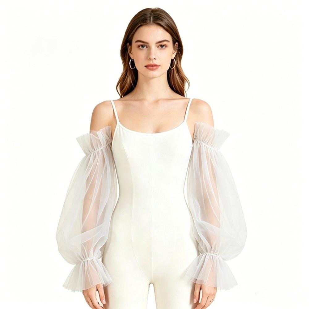 Trouwjurk Bruid Bruiloftshandschoenen Effen Kleur Bruidsmouwen Mode Afneembare Tule Bruiloft