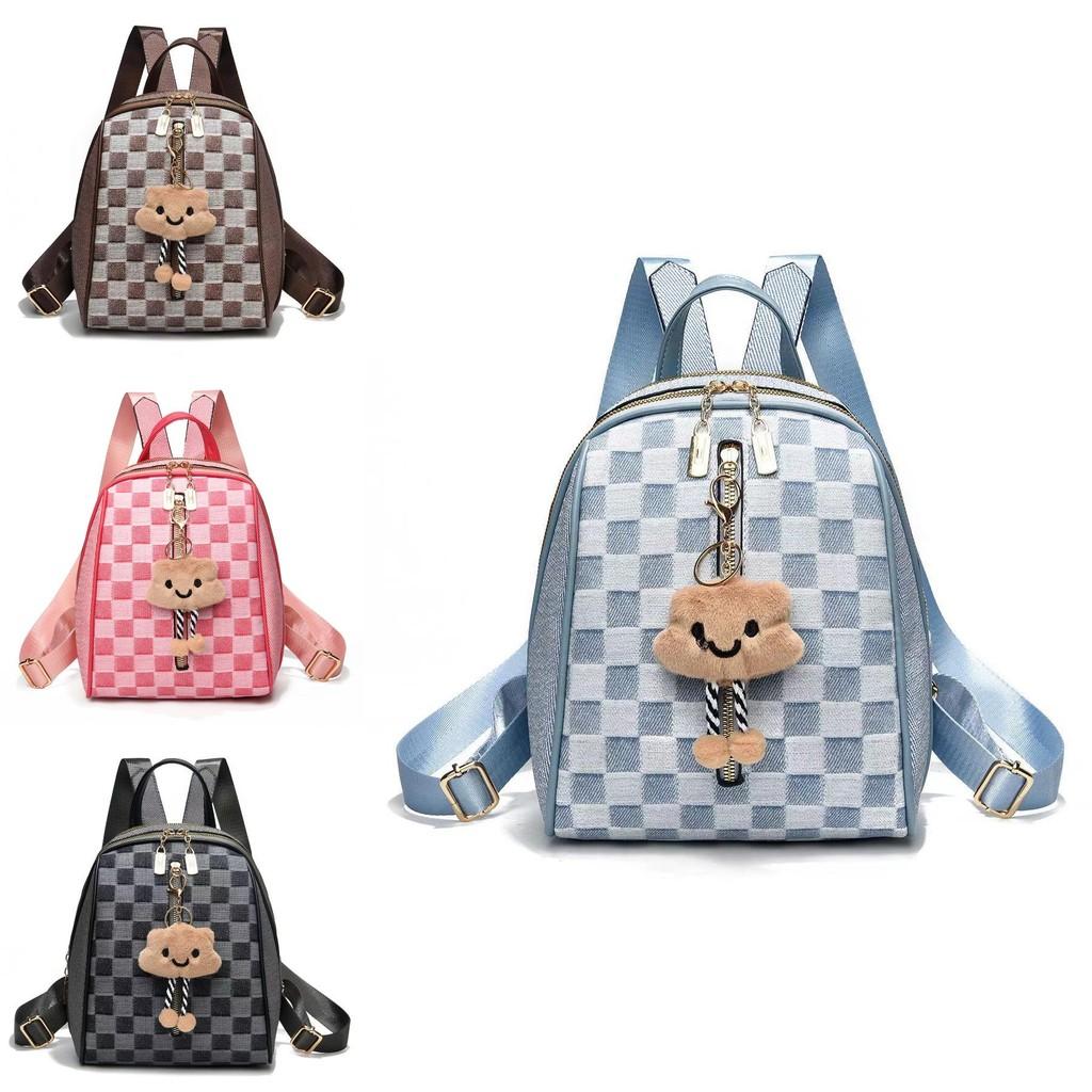 Stylish Plaid Pattern Backpack Large Capacity Lightweight Pu Material For Students