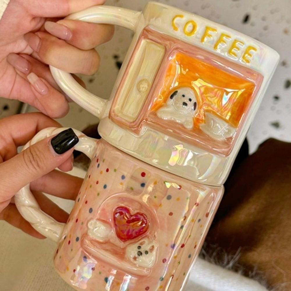 Perlglänzende Kaffeetasse Cartoon Teetasse Trinkgeschirr Welpe Keramik Milchbecher Wohnzimmer