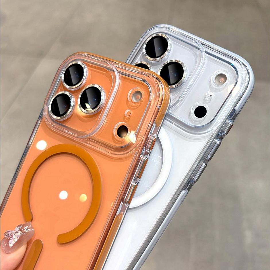for  Double Color Transparent Case for For Iphone 17 16 1 Pro Max Air 14 Plus 13 Magnetic Camera Film Clear Shockproof Cover