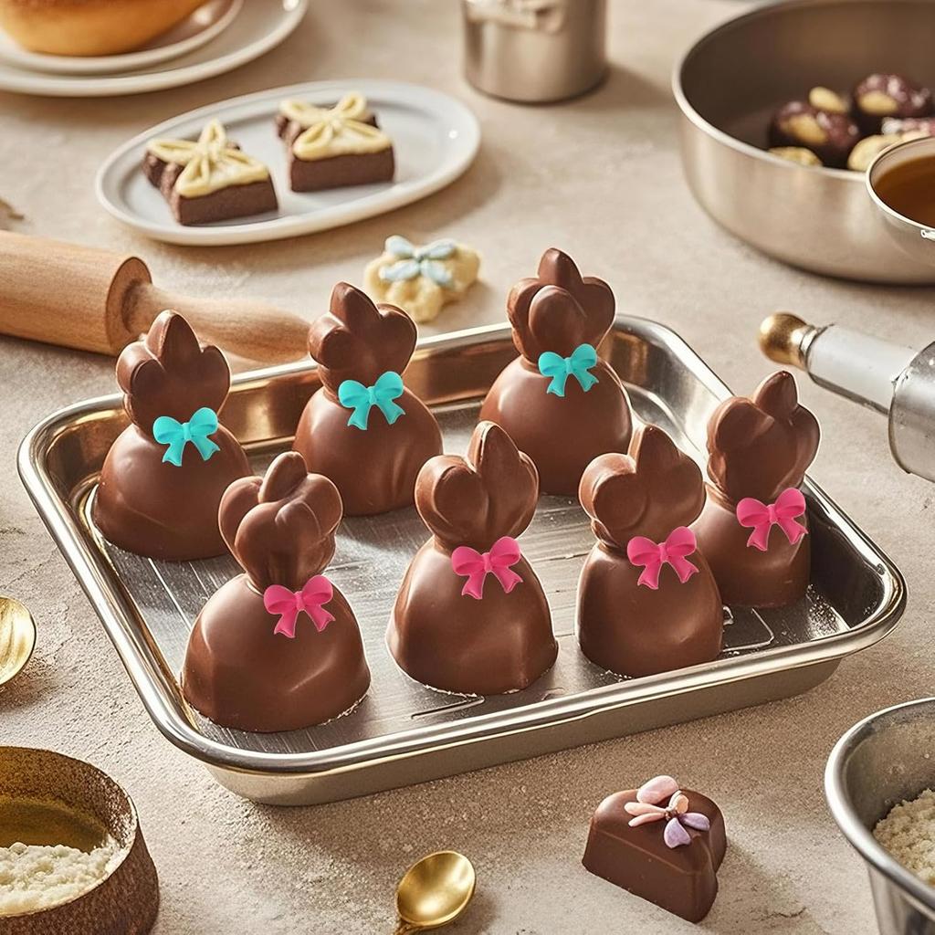 Mini Silicone Fondant Bow Molds, 4 Pieces Bow Molds for Chocolate Bows Silicone Fondant Mold Sugar Candy Cake Chocolate Craft Mold for DIY Cake