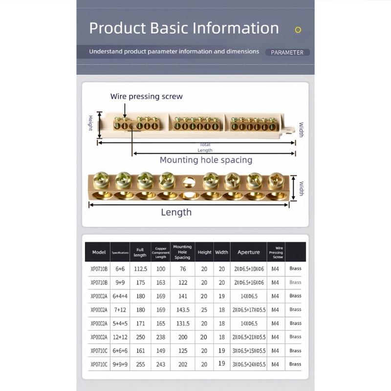 Wire Screw Connector Brass Grounding Terminals Block High Conductivity Grounding Rod For Home Electrical Projects