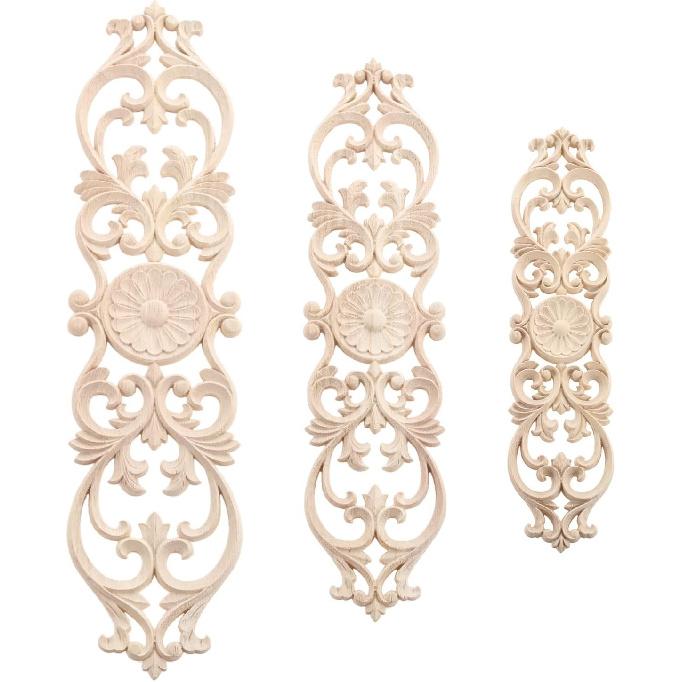 MUXSAM Wood Onlays Appliques, Long Wooden Carved Overlays Furniture Center Carvings Decals for Cabinet Closet Door Wall Dresser DIY Crafts