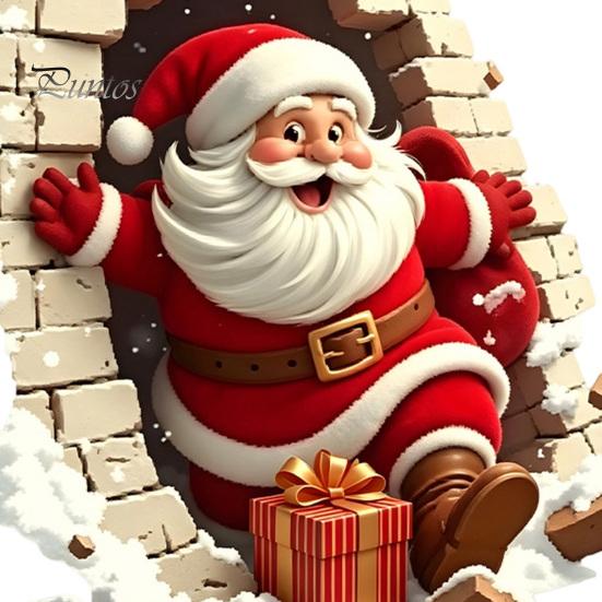 Santa Claus Decoration Decal Broken Wall Sticker, Christmas Decal, Seasonal Decorations Removable Mural for Living Room Bedroom Holiday Party
