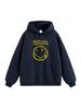 Sudadera con capucha para hombre Smile-rock, Delantera con Cruz Amarilla Ojos Bizcos Smiley Estampado en el Pecho, Gráfico de Letras Rock Retro, Sudadera Suave de Forro Polar para Uso Diario en la Calle