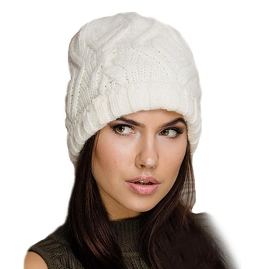 Women Autumn Winter Solid Color Woolen Yarn Soft Warm Beanie Hat Knitting Cap