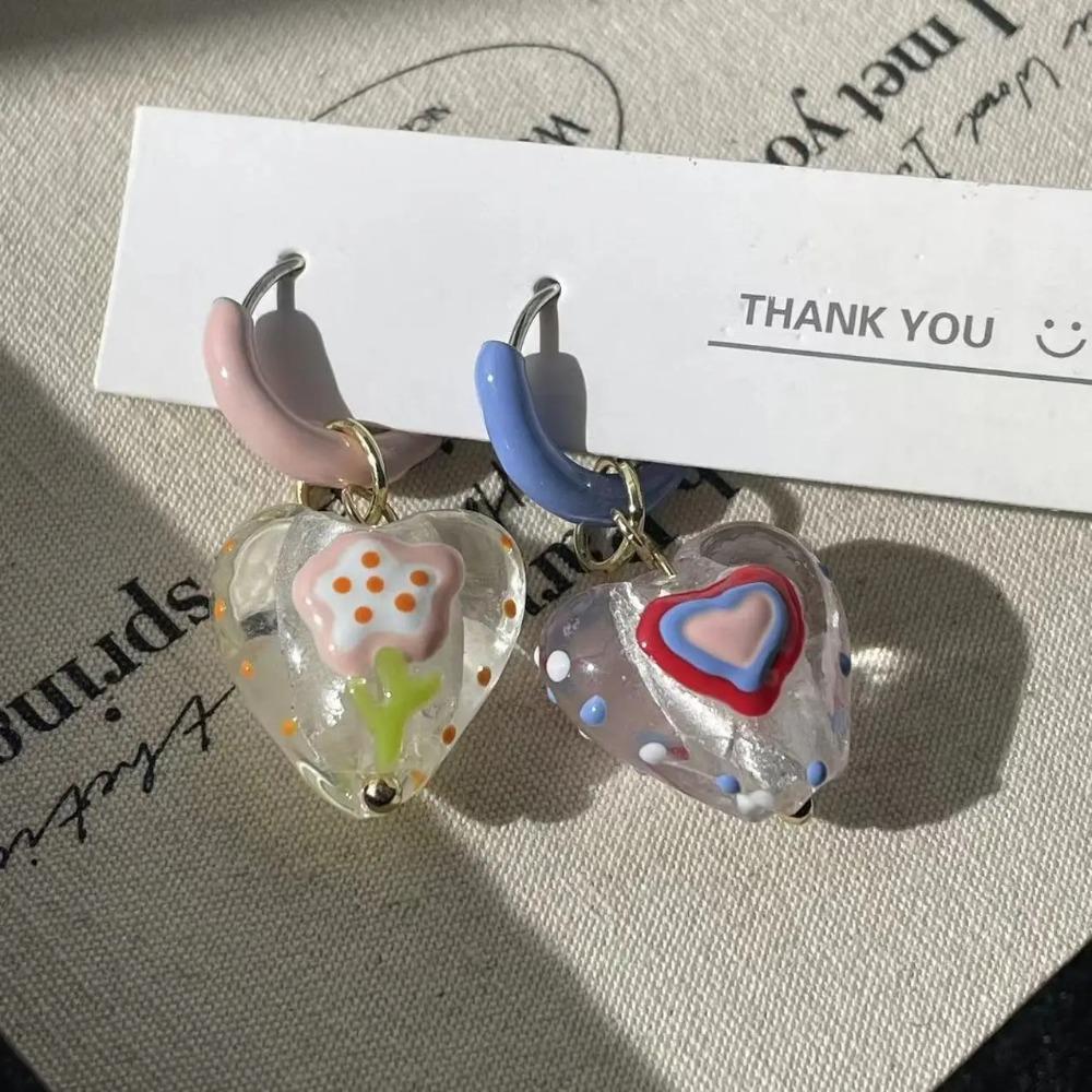 Enamel Flowers Drop Earrings Asymmetrical Women Jewelry Handmade Hoop Earrings