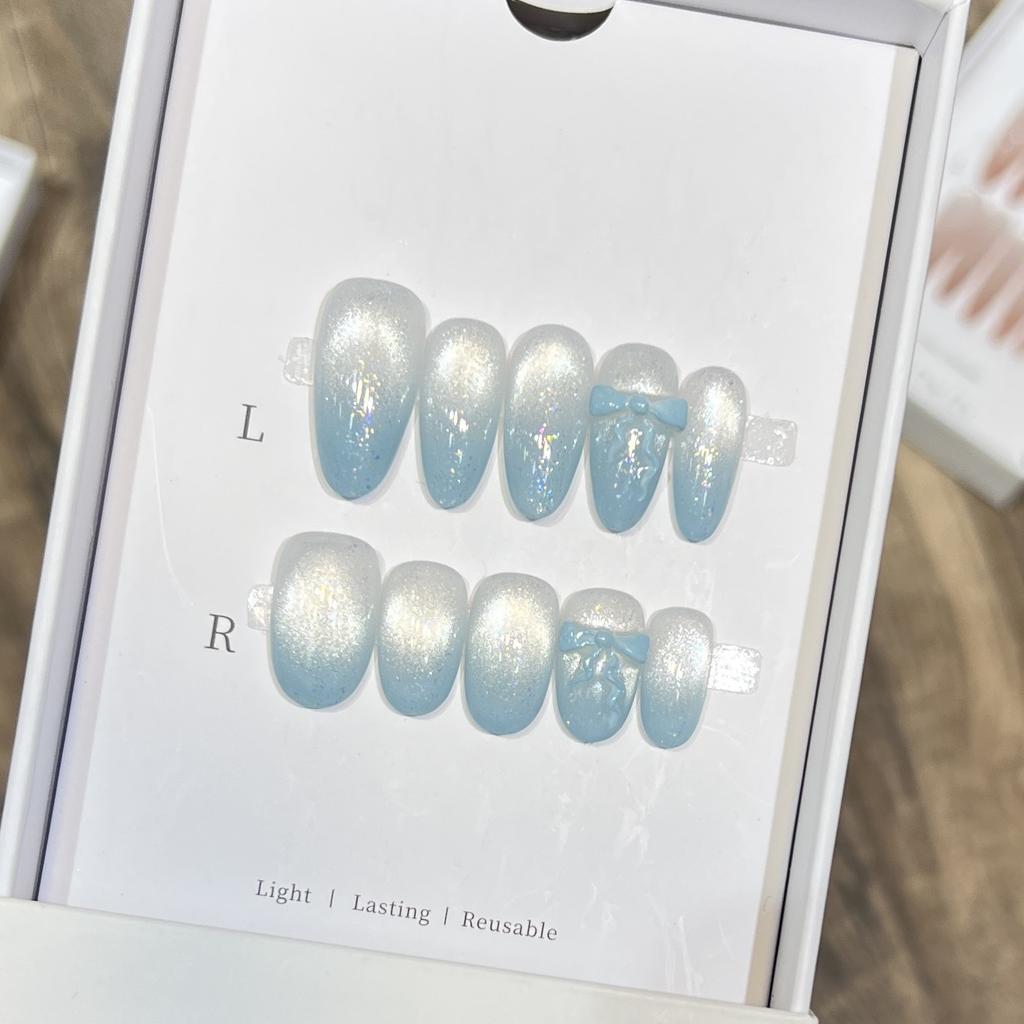 Handmade Armor-piercing and Summer Fresh Manicure Cute Bow French Daily Short Style Removable