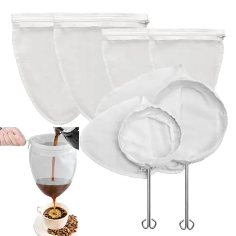 

8pcs Fine Mesh Strainer Bags Reusable Mesh Filter Bags with Stainless Steel Handle Food Strainer for Nut Milk Coffee. Dark Khaki