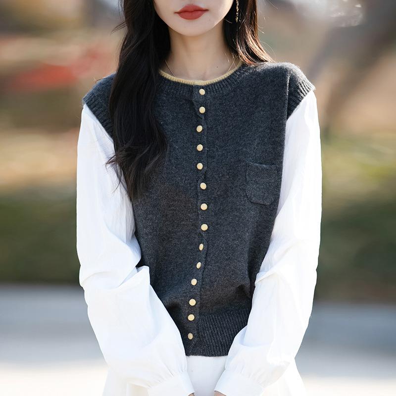 

Новый вязаный кардиган с круглым вырезом для весны и осени состоит из двух частей, имеет свободную и универсальную цветовую гамму и ярко выраженный дизайн. XXL темно серый