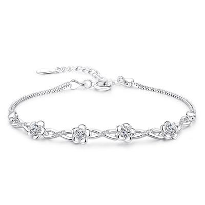 S925 Zilver Vintage Pruimenbloesem Armband Kristallen Bloem Armband Voor Vrouwen Bruiloft Verjaardagscadeau Sieraden